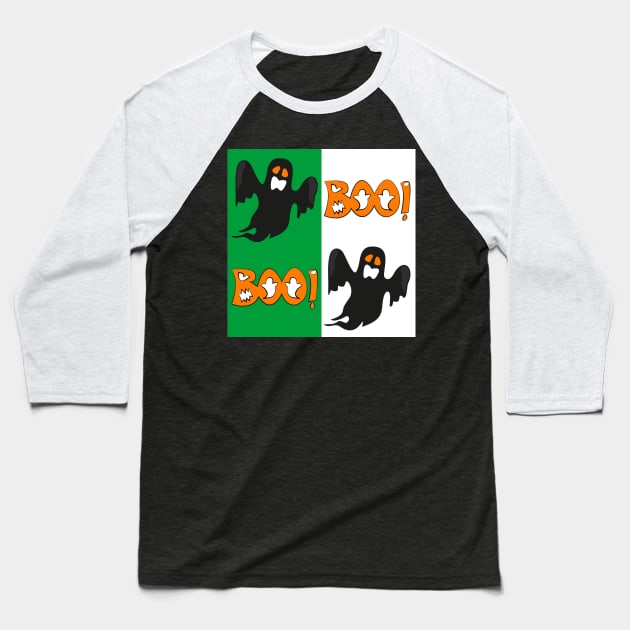 Halloween ghost boo on green Baseball T-Shirt by YamyMorrell